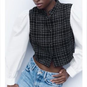 ZARA Blouse Button down Black and White